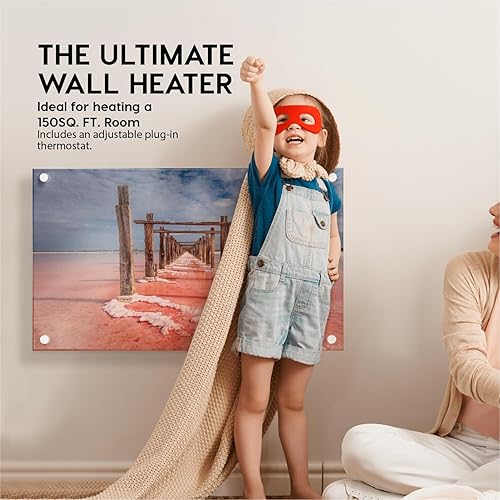 Miniatura 2 de EconoHome Panel de calentador de espacio de montaje en pared, con termostato, calentador de convección de 600 vatios, ideal para habitaciones de 200