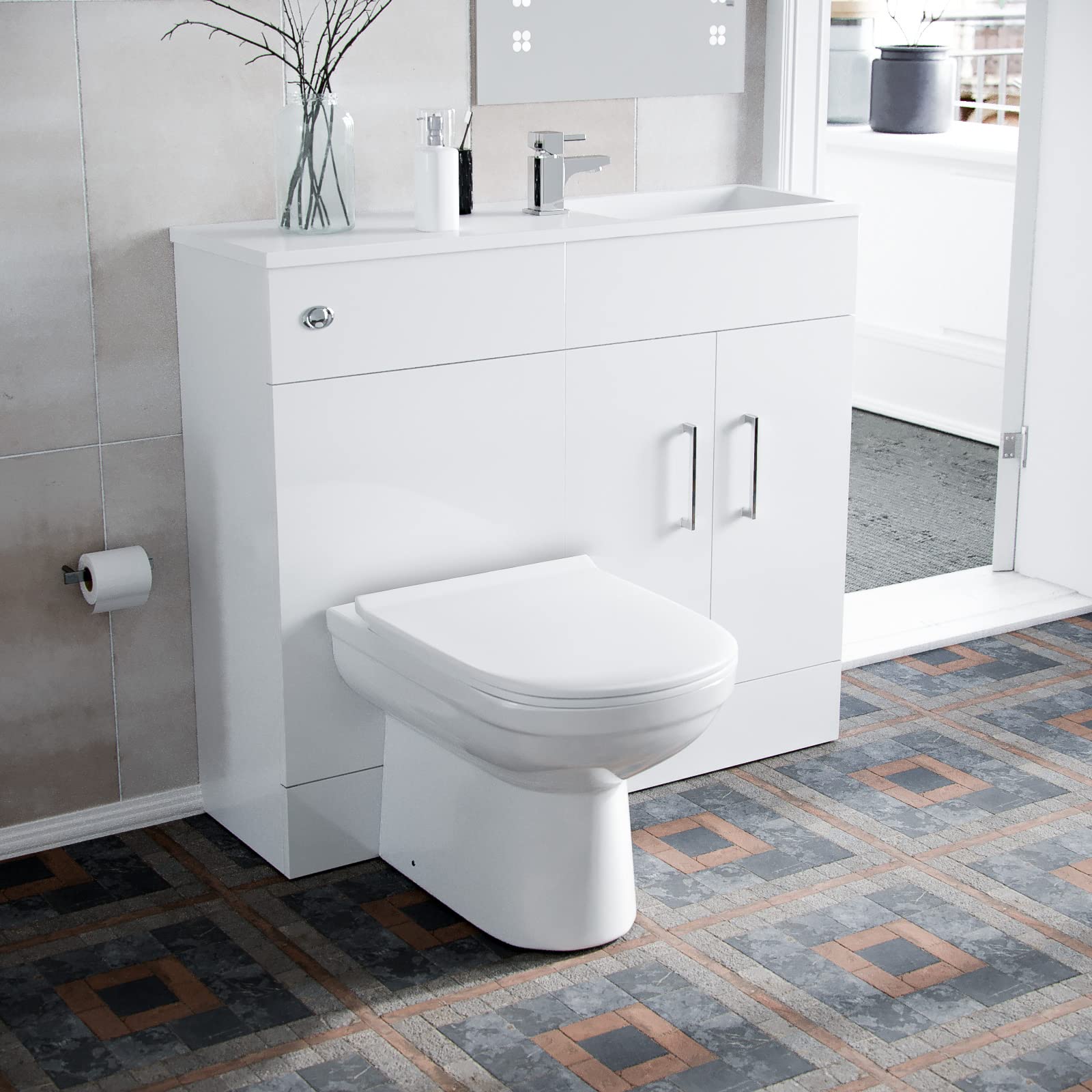 Nes Home James 1000mm Freestanding White Slimline Vanity, Basin, WC Unit BTW Toilet