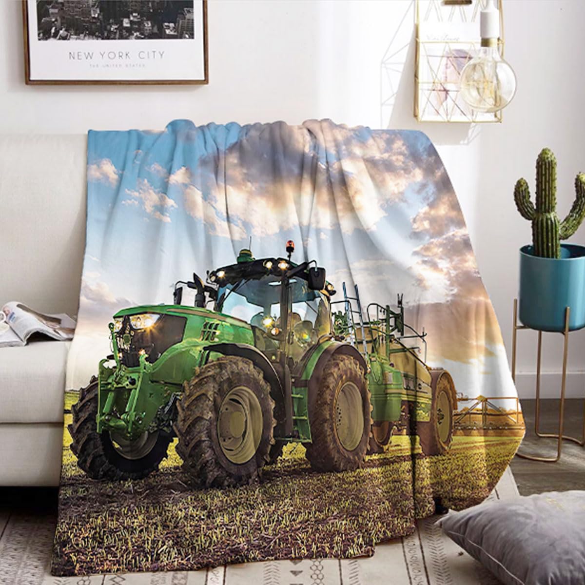 LXTOPN Coperta per Trattore, Coperta in Flanella, per Bambini, Ragazzi, Adulti, Morbida e Calda (Trattore Cloud, 150 × 200 cm)