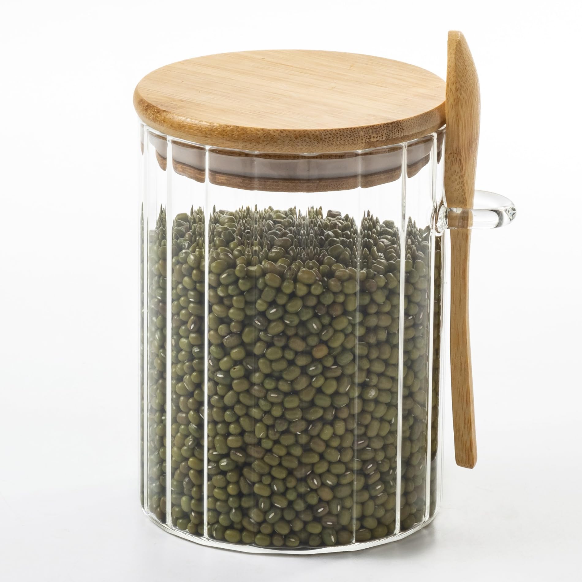 Clear Glass Food Storage Container with Spoons Airtight Jar for Salt, Sugar, Spice, Tea, Coffee, Overnight Oats Organizer Canisters (1pc)