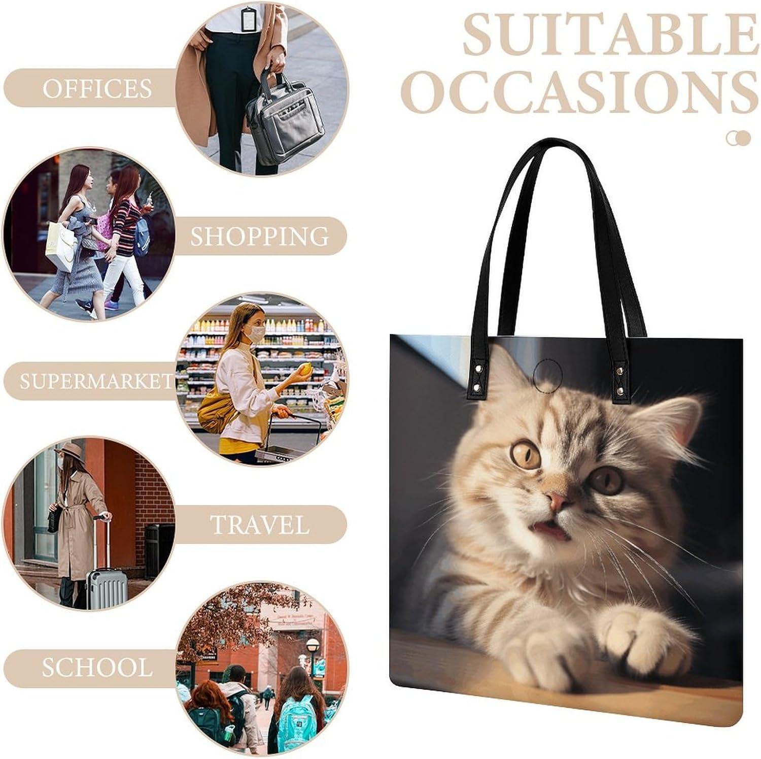 Cute Cat Paw Handbags Large Capacity, Tote Bag Stylish Slouchy, Shoulder Bags for Work Beach Travel And Shopping Grocery.