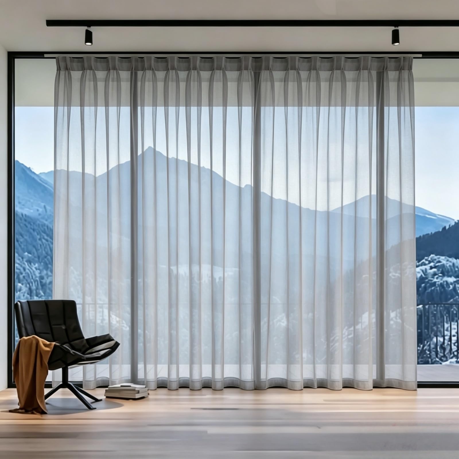 Rideau Semi 150 x 150 cm Transparent Filtrant La Lumière, Idéal Panneau de Rideau Intérieur L'Élégance Classique pour Fenêtre de Cuisine, Style Maison de Campagne, Moderne, Gris