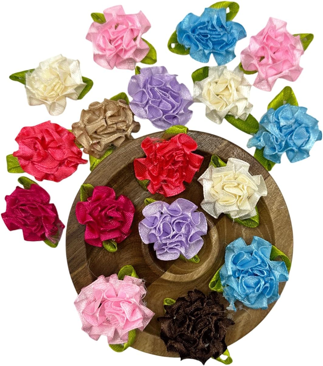 100PCS Ribbon Carnation Flowers, Fabric Appliques for DIY Sewing Crafts image 5