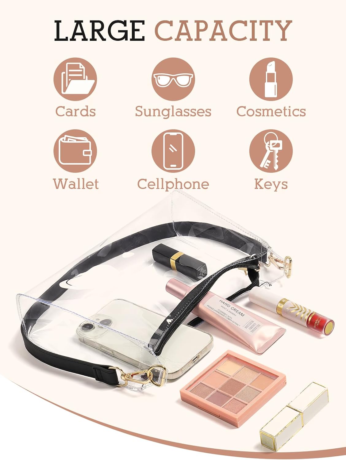 Clear Shoulder Bag Stadium Approved Clear Purse for Women | PVC, Stadium Approved, for quick security check, Waterproof, Adjustable strap, Suitable for stadium concerts games