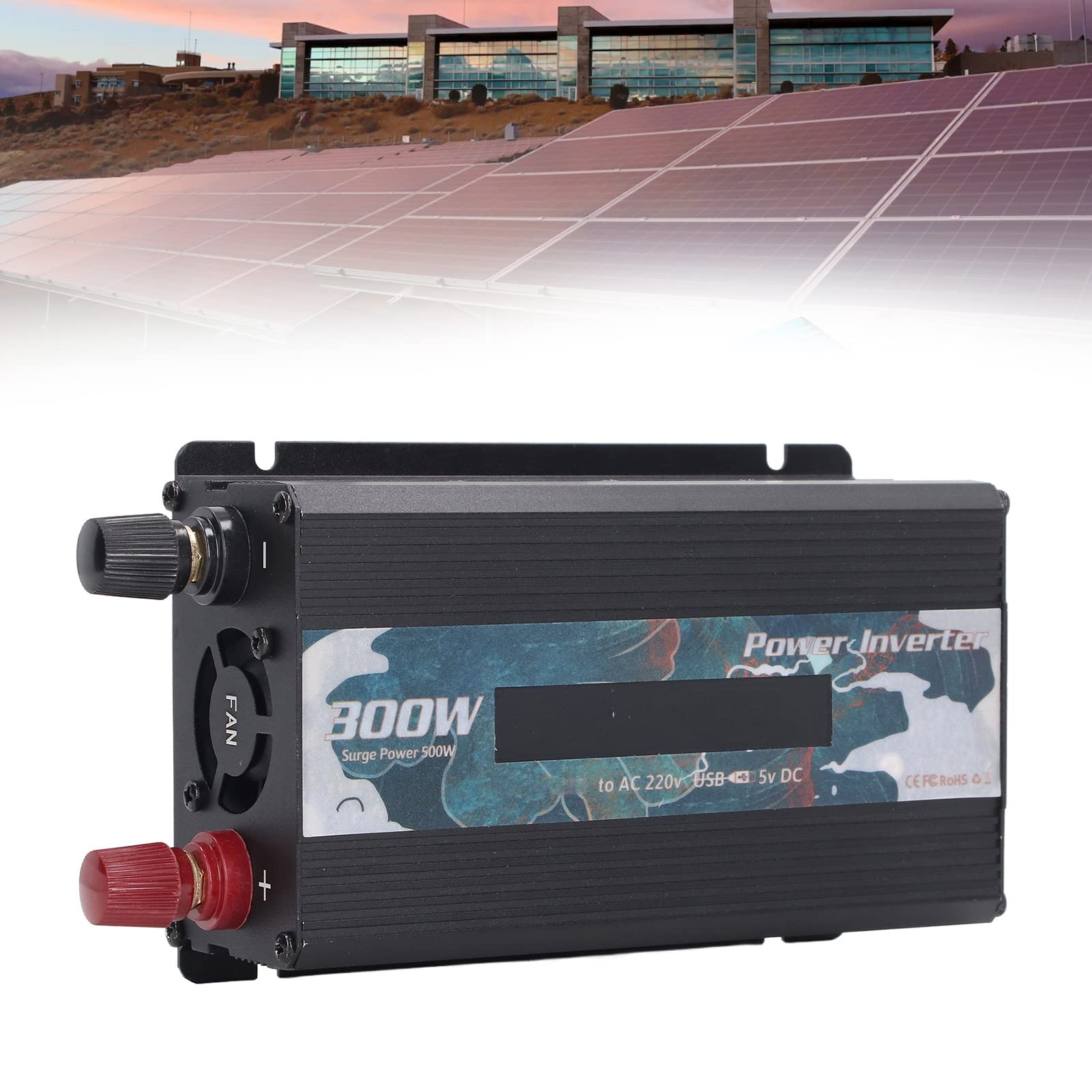 Omabeta Auto-Wechselrichter, Effizienter 300-W-Sinuswellen-Konverter für Laptops, Ventilatoren, Fernseher für den Urlaub, Aluminiumlegierung (DC12V)