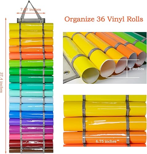 Miniatura 2 de Tunnkit Portarrollos de vinilo – Organizador de almacenamiento de vinilo de 36 compartimentos con 7 bolsillos de malla, montaje en