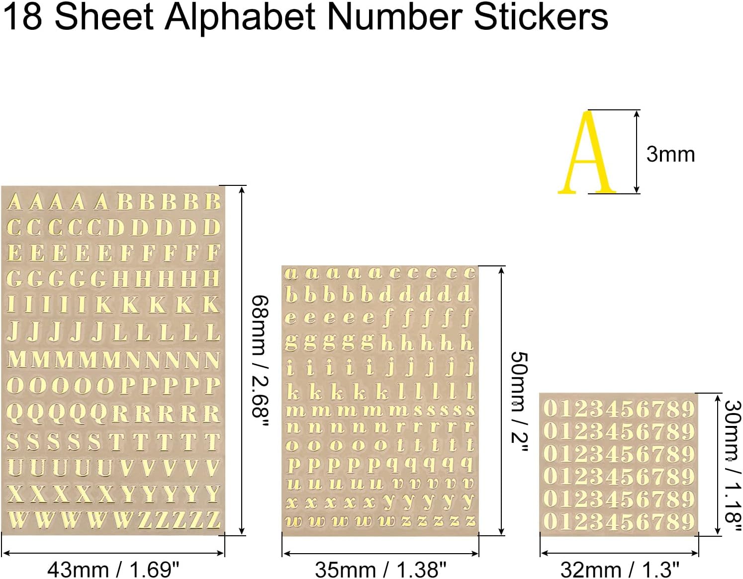 MECCANIXITY 18 Sheets Alphabet Letter Number 3D Sticker A-Z 0-9 Small Mini Resin Stickers 3D Metallic Glitter Alloy for Epoxy Resin Casting Scrapbooking Gold