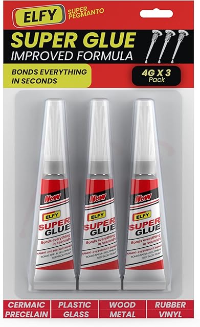 ELFY 3 Pack Super Glue All Purpose with Pin Point Nozzle 4g Super Fast Superglue General Strong Thick & Strong Adhesive Super Glue Gel for Hard Plastic, DIY Craft, Rubber,Metal,Leather and Many More