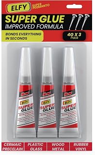 ELFY 3 Pack Super Glue All Purpose with Pin Point Nozzle 4g Super Fast Superglue General Strong Thick & Strong Adhesive Super Glue Gel for Hard Plastic, DIY Craft, Rubber,Metal,Leather and Many More