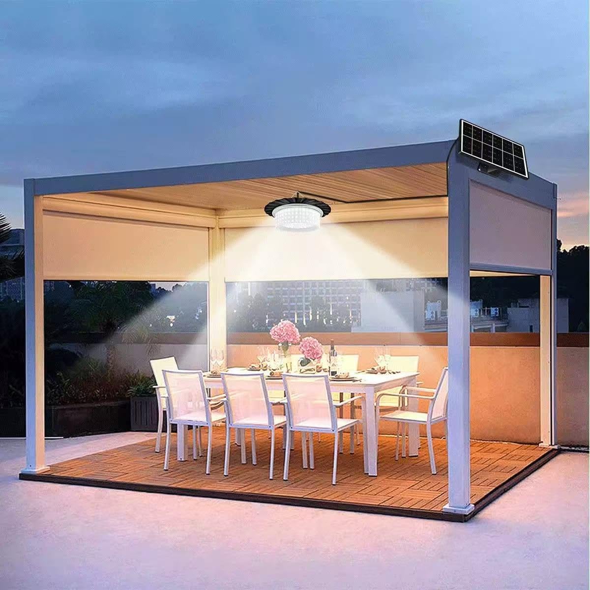 Solar Outdoor Pendant Light, LED Hanging Lamp with Remote Control, IP65 Waterproof