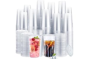 Skylety 32 oz Clear Cups with Flat Lids for Any Cold Drinks