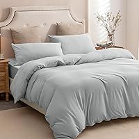 Vista 25 de PURE ERA Juego de funda de edredón de punto de jersey, 100% algodón, súper suave y cómodo, juego de ropa de cama de 2 piezas con cierre