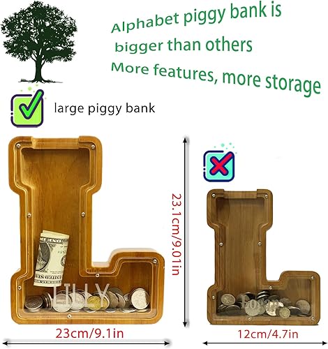 Miniatura 6 de Alcancía de madera personalizada para niños y niñas con letras infantiles, nombres grabados con láser personalizados, alcancía de letras creativas,