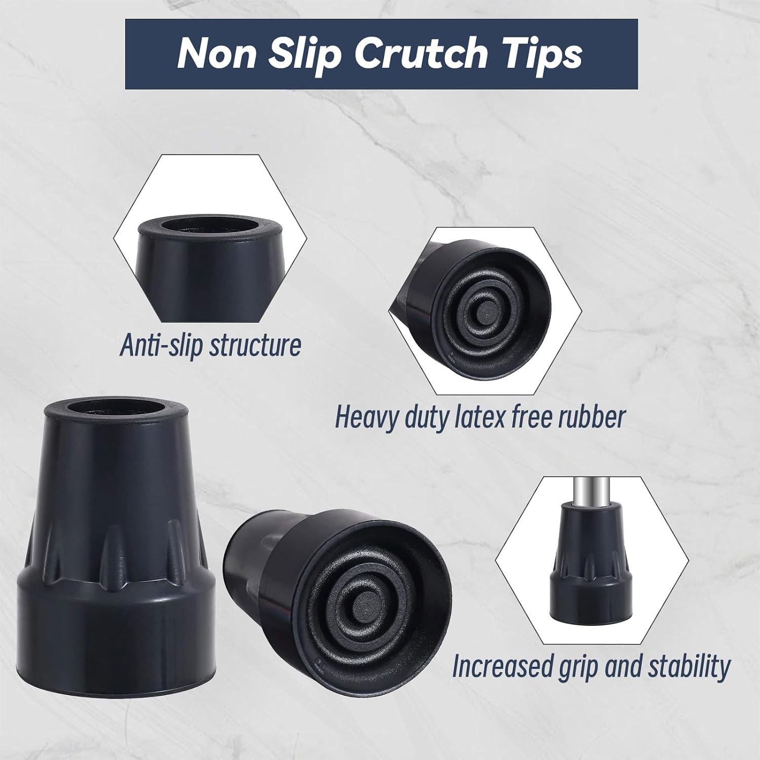 6 Pcs Cane Tips - 3/4 Inch Heavy Duty Rubber Cane Tips Replacement - Durable and Non-Slip Walking Stick Tips for Canes, Crutches, and Walkers (Black)