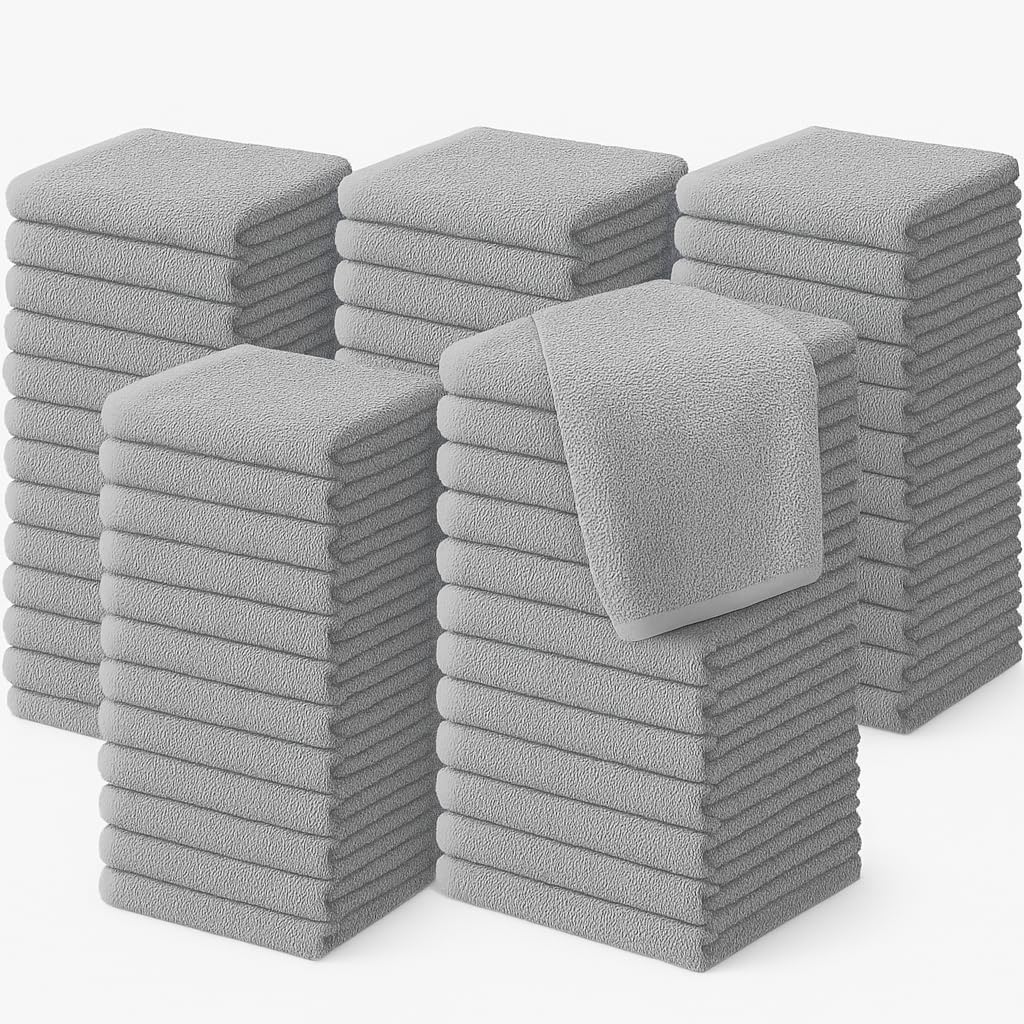 Diamond Tex Pack of 6, 12, 24, 36, 48, 96 Face Cloth 100% Egyptian Cotton Soft Flannels Set Quick Absorbent Washcloth 500-GSM Gym, Golf Hand Wash Towels 30x30cm (Silver, 48)