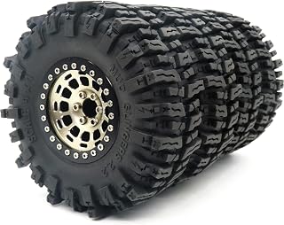 hobbysoul RC -10mm Negative Offset 2.2 Beadlock Wheels Rims Champagne Black Color & Soft Comp 2.2 Mud Slingers Crawler Tires 4.88'' / 124mm for TRX4 Gen8 Capra Wraith,(4-Pack, Assembled)