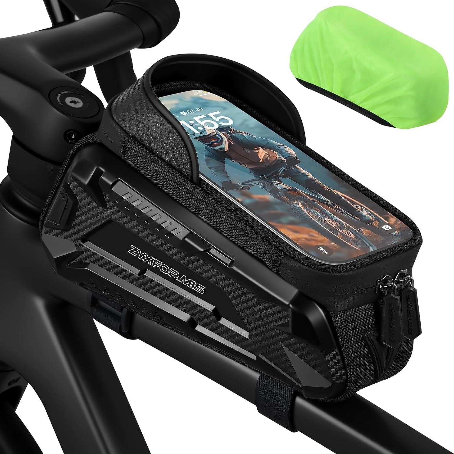 Bike Bag, Bike Accessories with Sun-Visor, Waterproof Bike Phone Holder with TPU Sensitive Touch Screen, Bicycle Top Tube Front Frame Bag Handlebar Bag with Rain Cover