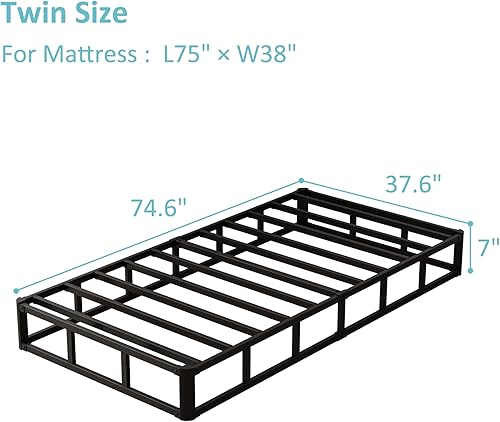 Miniatura 66 de Base de cama individual de 2 pulgadas, base de colchón de metal de perfil bajo de 2 pulgadas, 2000 libras, capacidad máxima de peso, sin ruido,