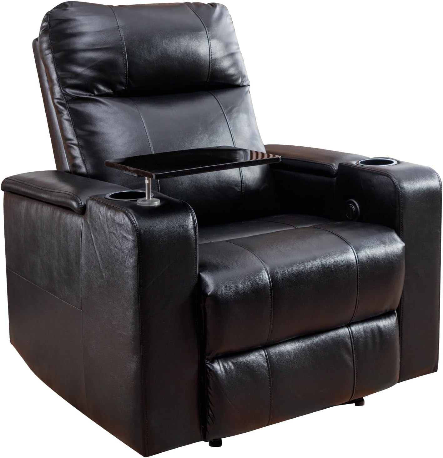 ANJ Power Recliner Chair with USB Ports, Faux Leather Home Theater Seating with Swivel Tray Table, Electric Movie Reclining Chairs with Cup Holders, Hidden Arm Storage (Black)