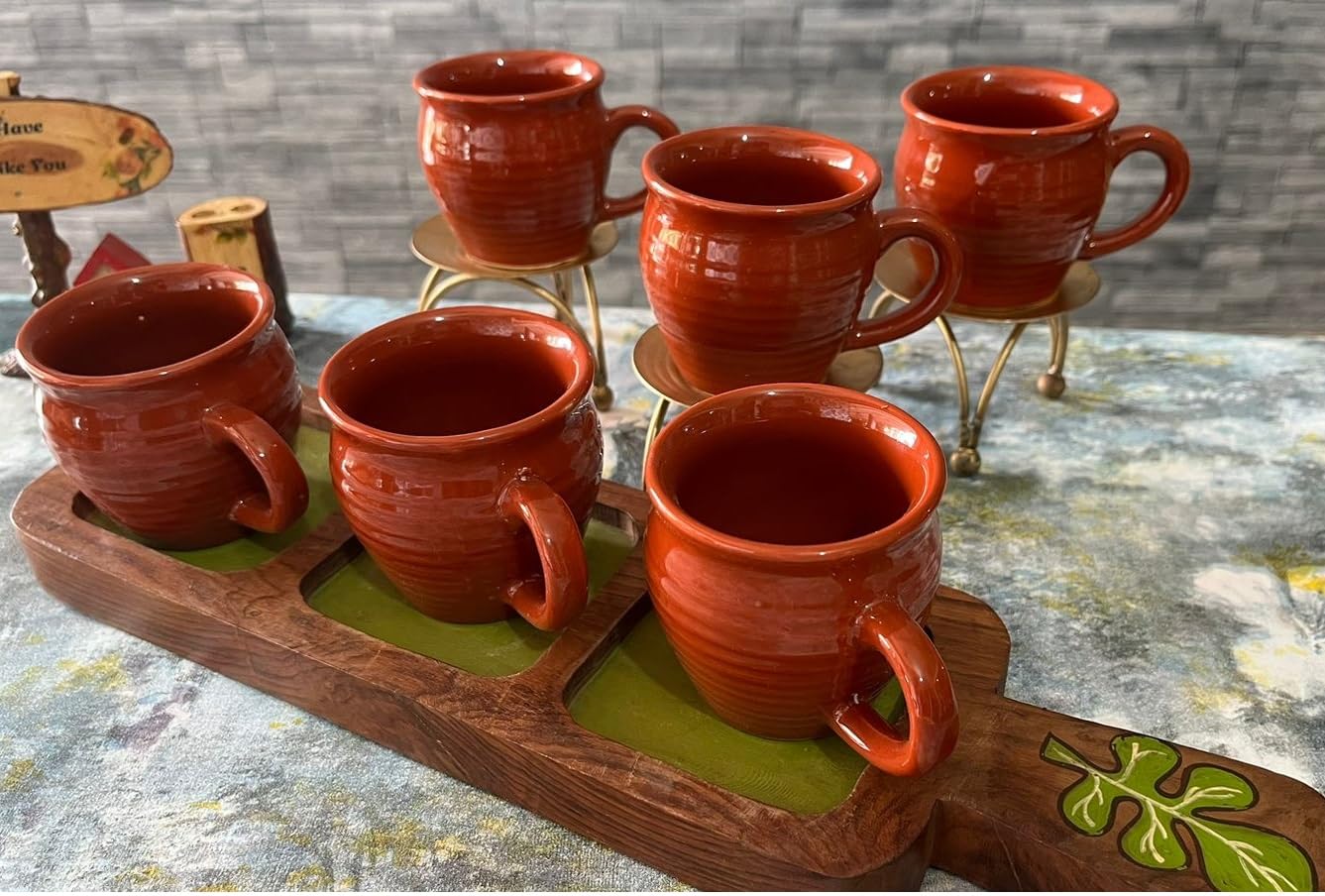 THE INDIA STYLE Ceramic kulhad Set Cups Handmade kullad Tea Set | kulhad chai Cups | Hand Painted kulhad Coffee/Tea Mug (Matt Handel Kullahar, Pack of-6)