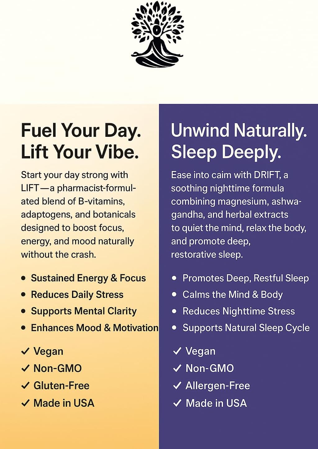 71YUtj6+FCL._AC_SL1500_ Lift & Drift – Energy & Stress Support Supplement (2-Pack, 120 Capsules) – Adaptogens for Focus, Relaxation & Sleep – Ashwagandha, Magnesium, Rhodiola, GABA, Maca – Vegan