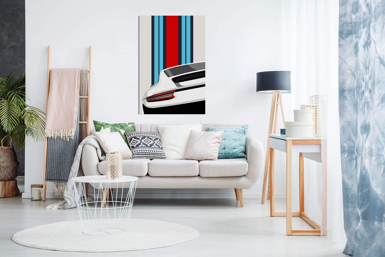 Stampa artistica da parete su tela con citazione astratta Porsche Pop Art bianca per garage, decorazione per la casa (91 x 61 cm)
