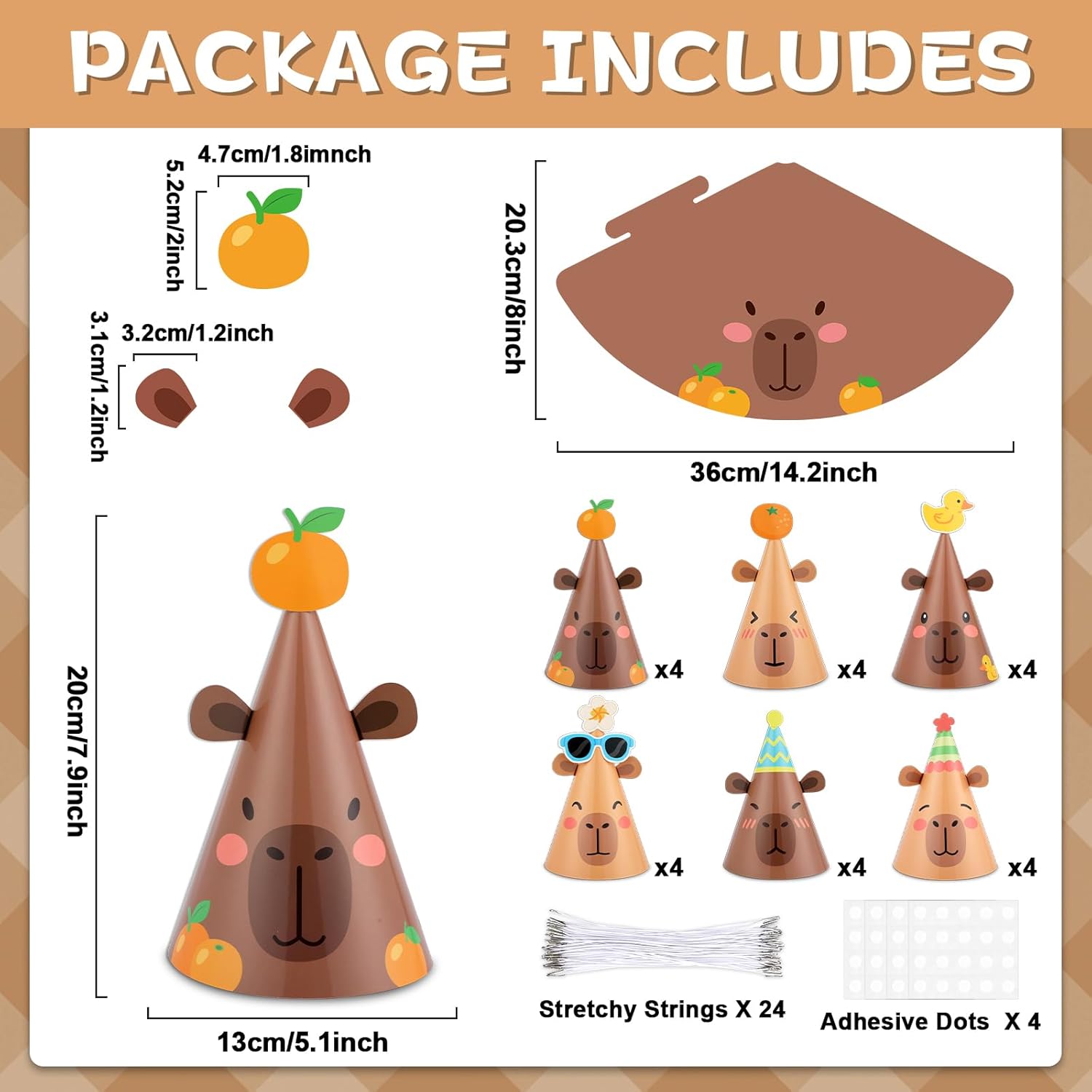 24Pcs Capy Themed Bara Birthday Paper Cone Hats Set Cute Capy Shaped Paper Headwear Party Favors Cute Capy Cone Hats Decorations Cartoon Animal Party Supplies Photo Props for Birthday Baby Shower