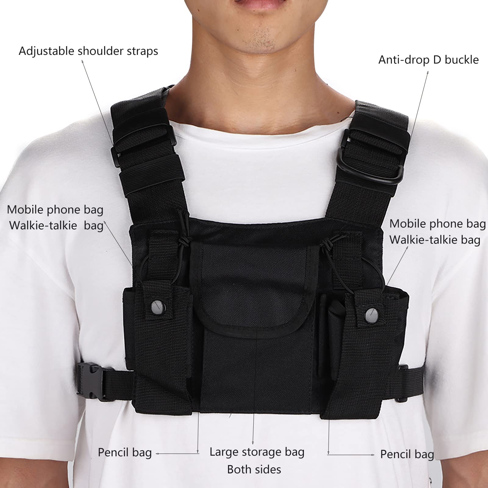Cuifati Radio Chest Harness, Walkie-Talkie Double Chest Harness Front Pack Pouch Holster Vest Rig for Two Way Radio Walkie Talkie for Firefighting/Military/Rescue Essentials