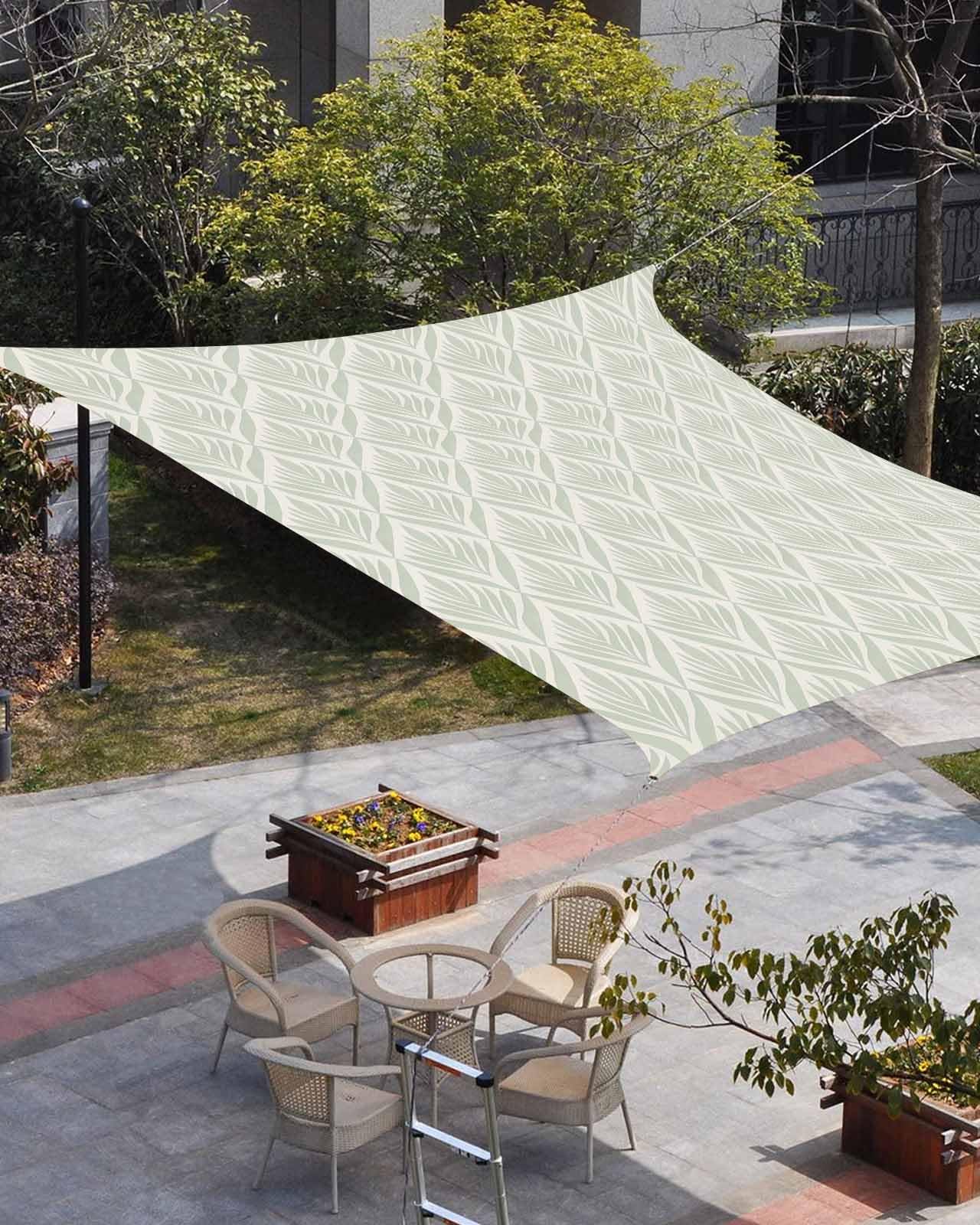 Waterproof Sun Shade Sail Modern Abstract Geometric Green Vintage Flowers Pattern Outdoor Patio Sun Shades Canopy UV Block Water Resistant Sunshade for Garden Backyard Deck Pergola 8x10 Ft