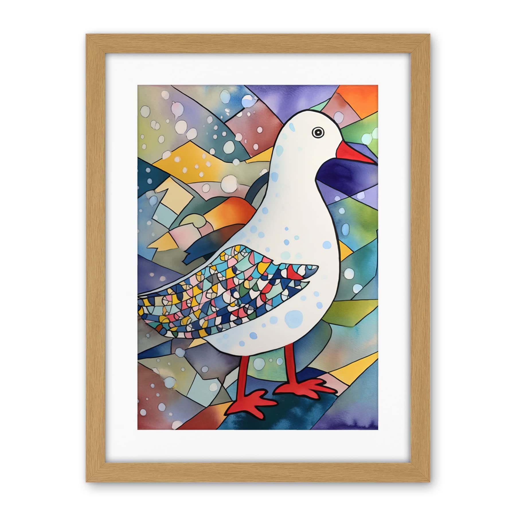Artery8 Seagull Bird And Snowflakes Folk Art Artwork Framed Wall Art Print 18X24 Inch