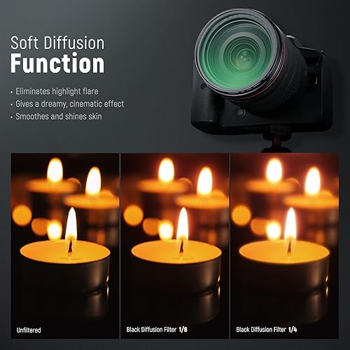 Vista 22 de NEEWER Difusión negra de 3.031 in, 1 filtro de niebla de ensueño, filtro de efecto cinematográfico, ultra delgado, repelente al agua, resistente a