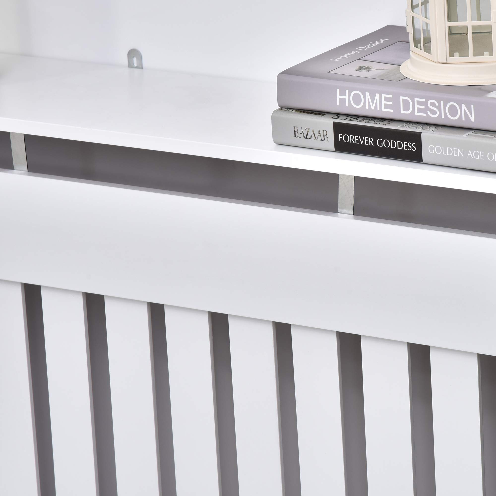 HOMCOM Copritermosifone a Doghe in MDF, Copri Termosifone Moderno con Antiribaltamento per Casa e Ufficio, 112x19x81 cm, Bianco