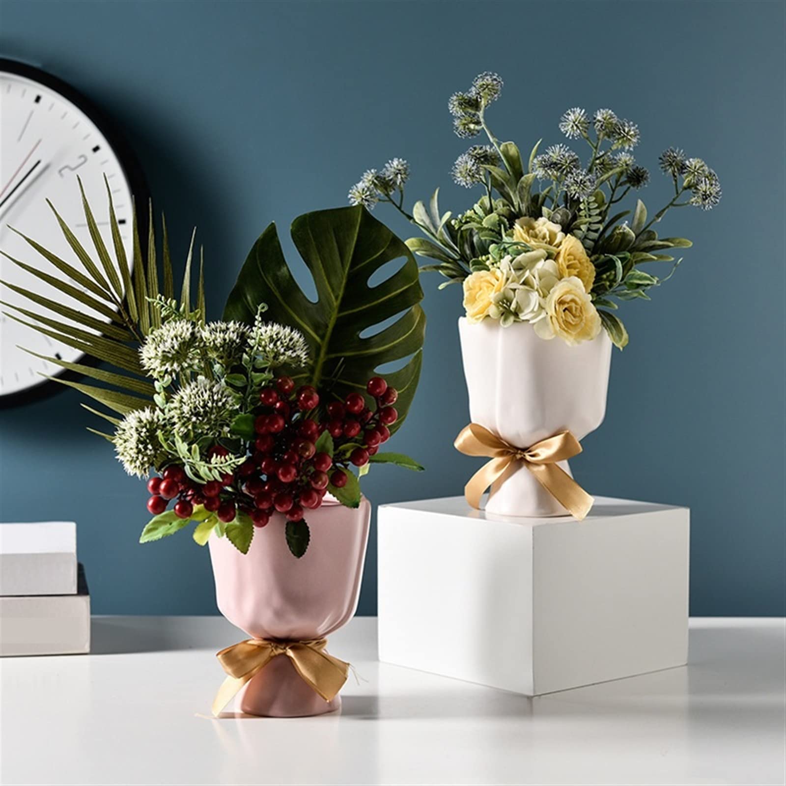Vaso geometrico in plastica rosa, vasi moderni per bouquet di fiori artificiali, portavaso per composizioni floreali secche | Leroy Merlin