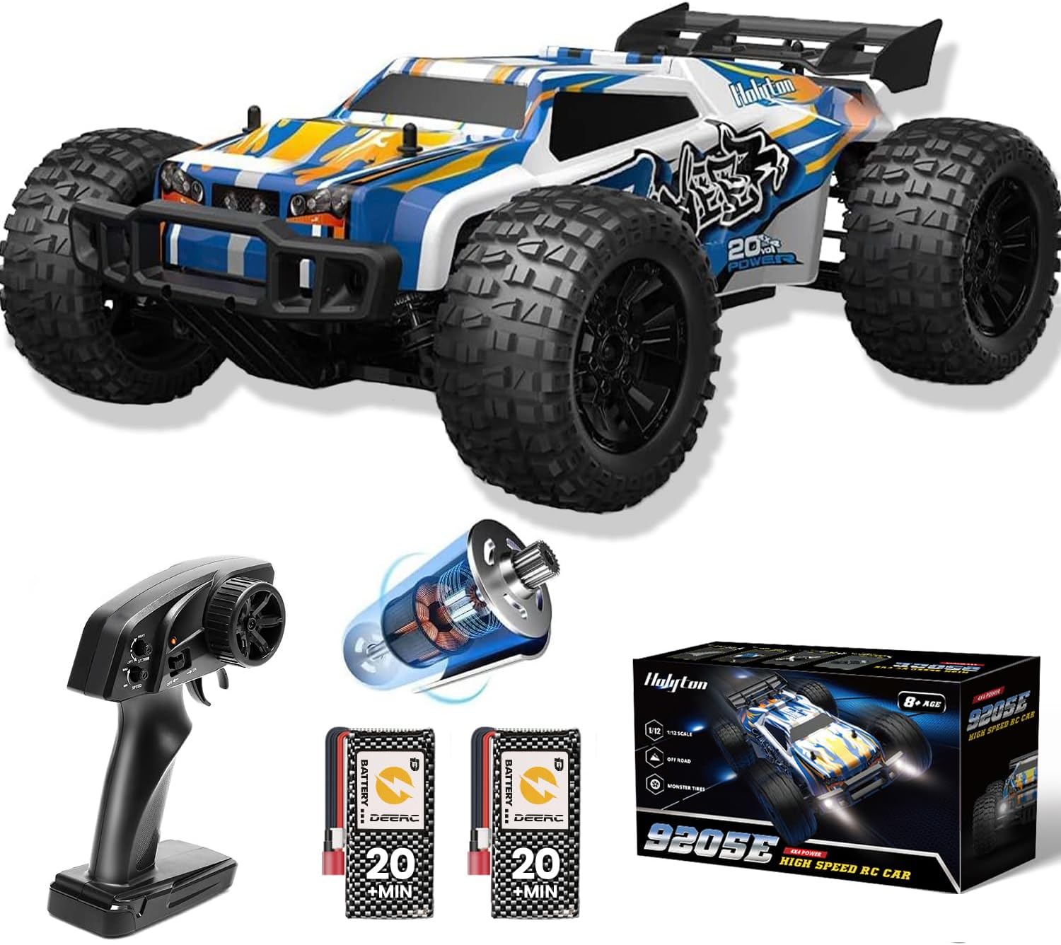 DEERC 1:10 High Speed RC Car 48 km/h, 4WD Fast Remote Control Car, Off Road RC Truck with 2 Batteries 40+ Min Play Time, All Terrain RC Monster Truck, Hobby Grade RC Car for Adults and Kids