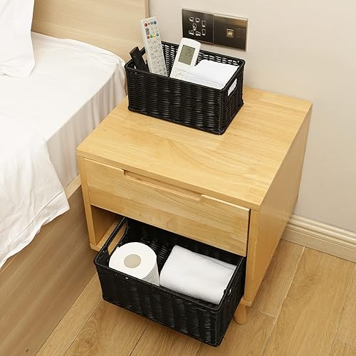 Vista 16 de HOONEX Cestas de almacenamiento de jacinto de agua, cestas de mimbre para organizar, cestas tejidas a mano con asas de transporte, juego de 2