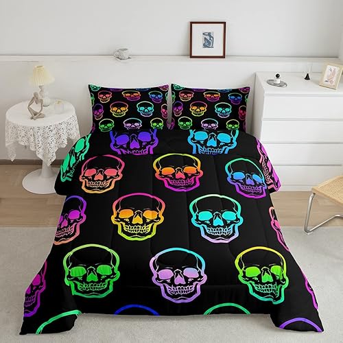 Miniatura 1 de Erosebridal Juego de ropa de cama de calavera de la muerte, juego de ropa de cama de esqueleto claro degradado con temática de Halloween, edredón