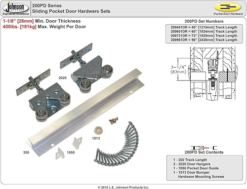 Miniatura 6 de Johnson Hardware Herrajes para puertas correderas y de bolsillo de grado comercial 200PD (72")