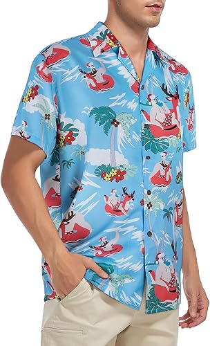 Vista 3 de Durio Hawaiian Shirt for Men Short Sleeve Floral Beach Shirts for Men Casual Button Down Tropical Shirts