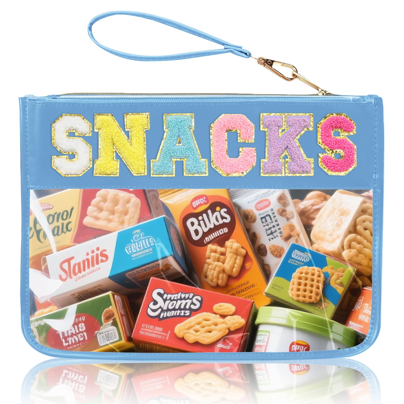 Siwara Snack Bags Clear Pouch Travel Makeup Bag Chenille Letter Bags for Zipper Pouch Clear Cosmetic Bag Clearly Tote Bag Makeup Travel Bags for Women