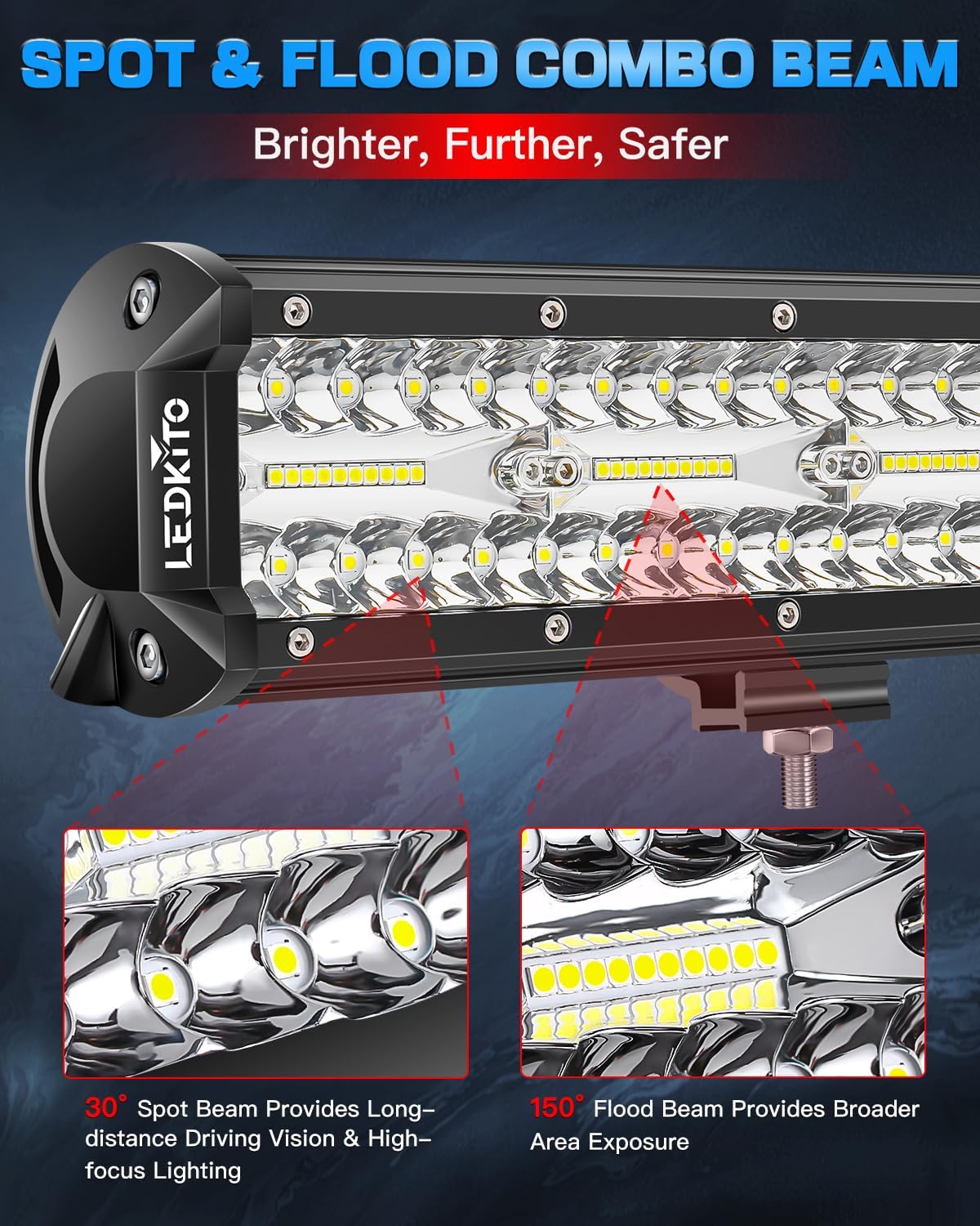 20In LED Light Bar and 2PCS 4In Led Cube Pod Lights Off Road Driving Lights Spot Flood Combo Beam Triple Row with 16AWG Wiring Harness Kit for Je-ep Truck Tractor SUV UTV ATV Pickup Boat