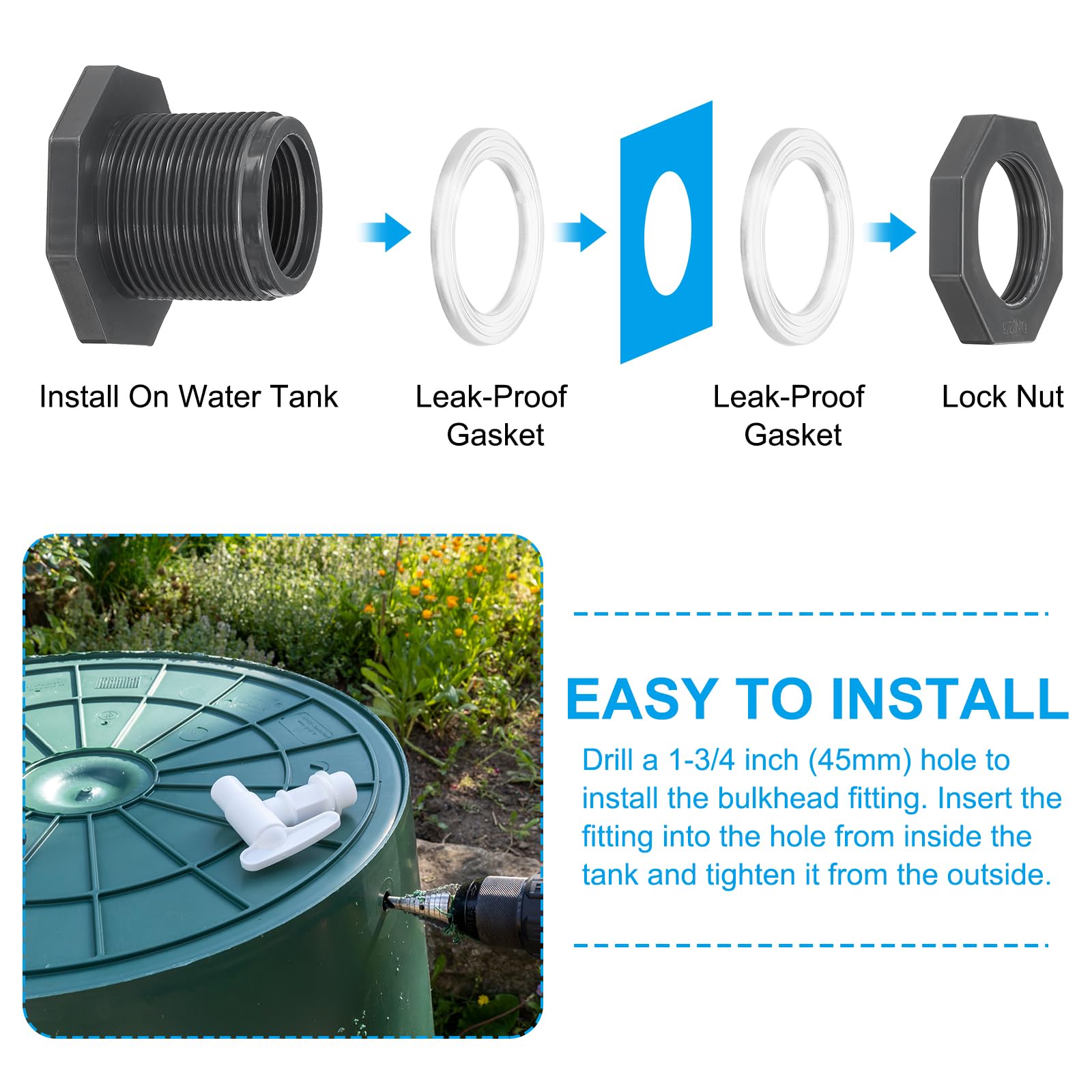 PATIKIL PVC Bulkhead Fitting 1" Female - Image 4