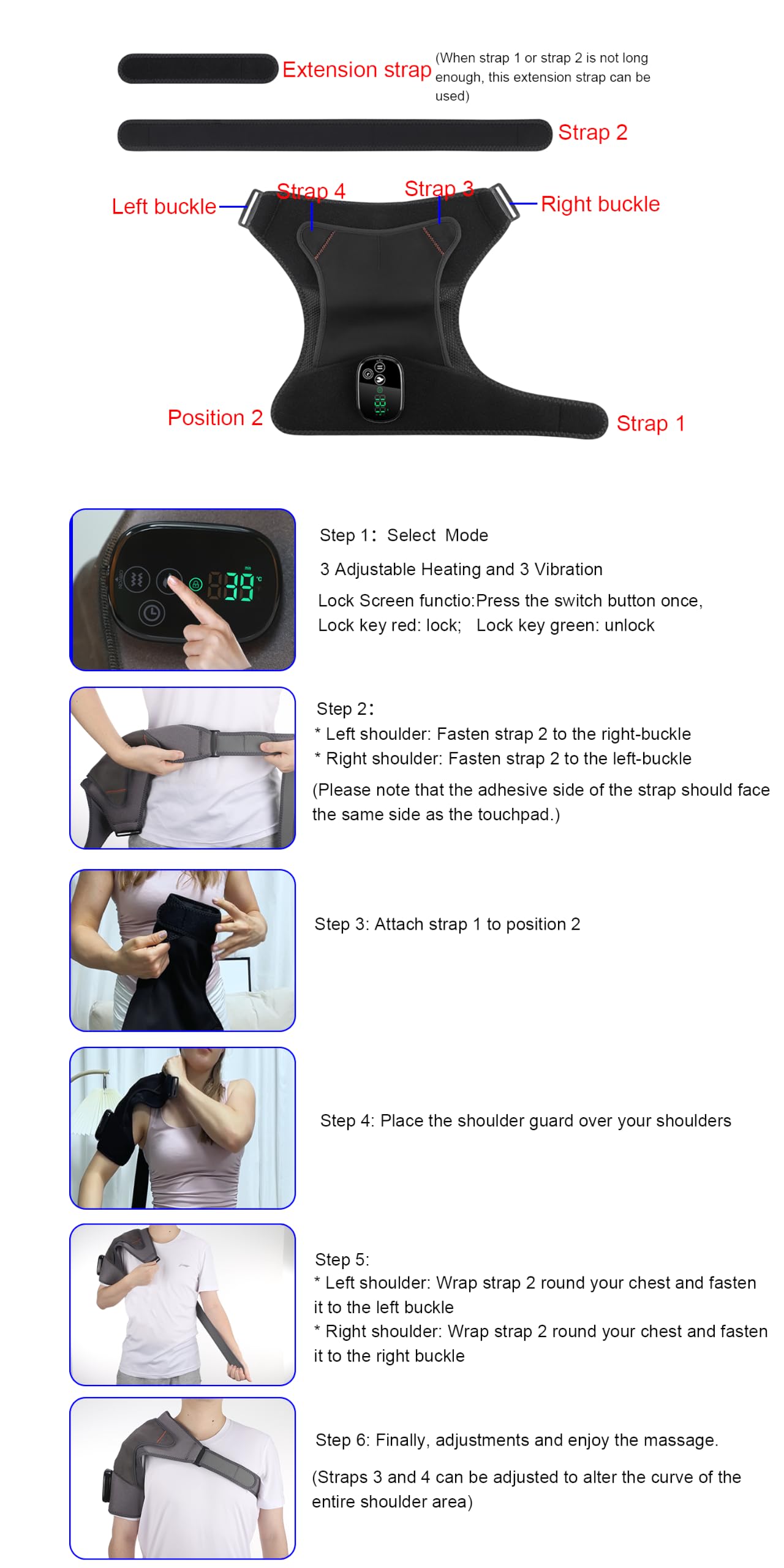 Schulter Massagegerät Kabellos Beheizte Schulterbandage mit 5000mAh | Schulterwärmer mit 5 Heizstufen 3 Vibration 3 Timer, Schultermassage Gerät mit Wärme, Geschenk für Vater Mutter - Schwarz