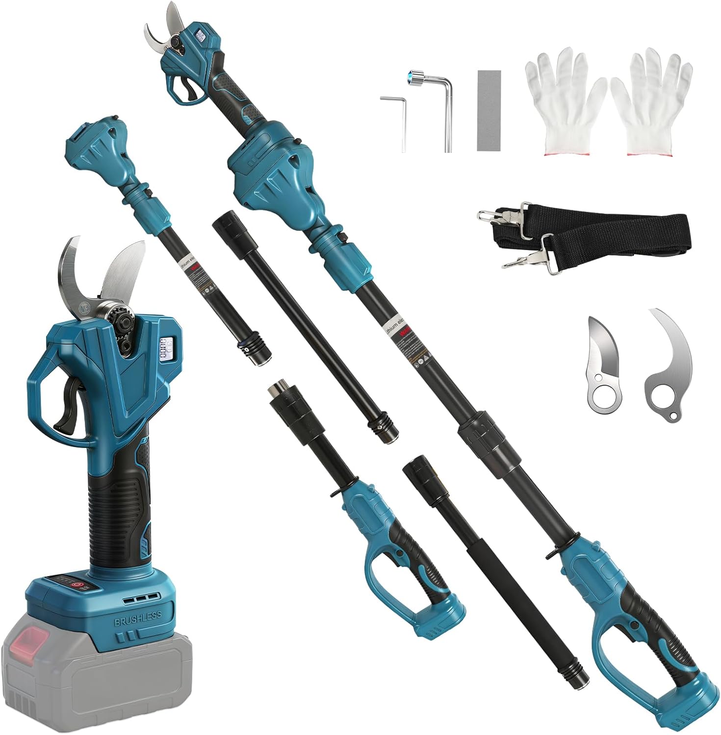 Cordless Pruning Shears Compatible with Makita 18V Electric Pruning Shears with Extension Pole up to 4.57m Range, LCD Display 35 mm Battery Pruning Shears & Loppers for Garden (No Battery)