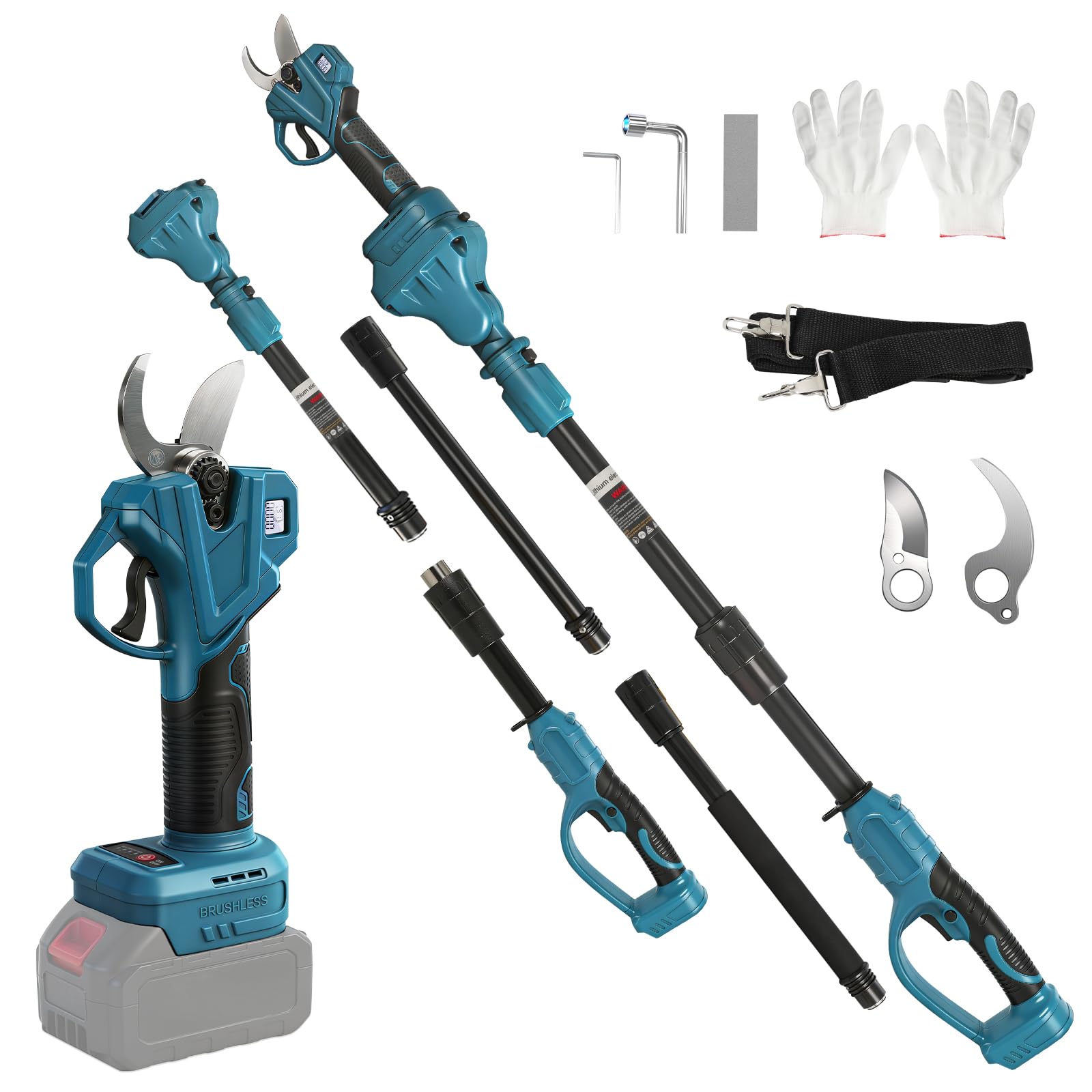Roadtime 2 en 1 Podadora telescópica Eléctrica para Makita 18V(sin batería) | extensible Tijeras de jardín pantalla LCD, 35mm diámetro corte, alcance total 4.2m, ramas, jardinería profesional