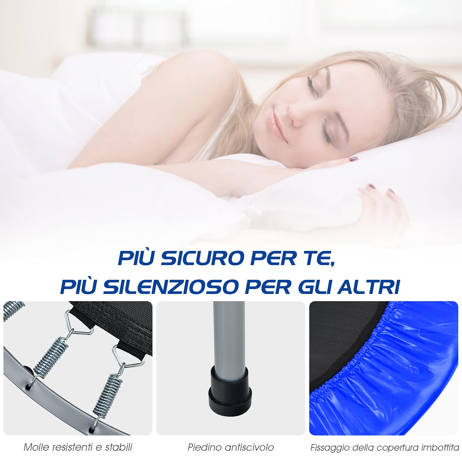 COSTWAY Trampolino per Bambini e Adulti, Tappeto Elastico Pieghevole e Regolabile in 4 Altezze con Maniglia, Capacità di Carico 150 kg