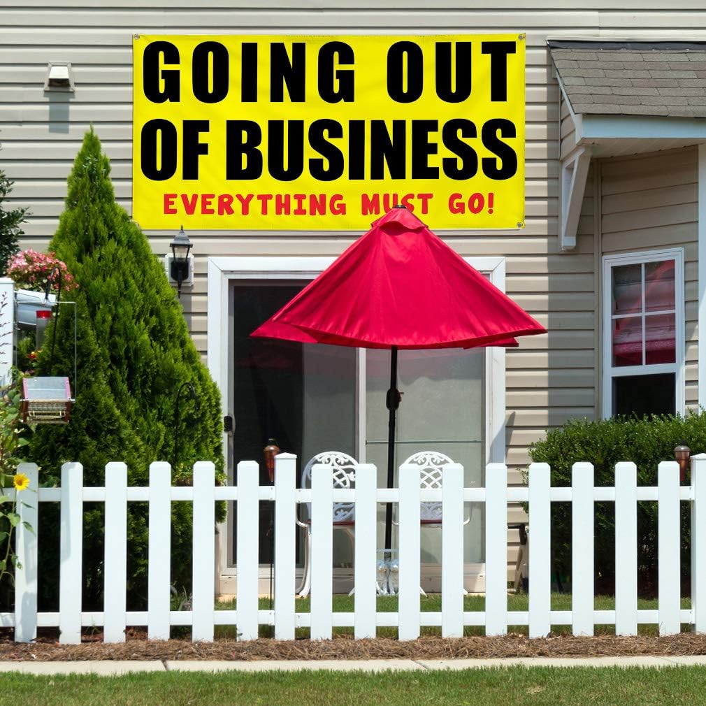 Vinyl Banner Multiple Sizes Going Out of Business Everything Must Go B Business Outdoor Weatherproof Industrial Yard Signs Red 4 Grommets 16x40Inches