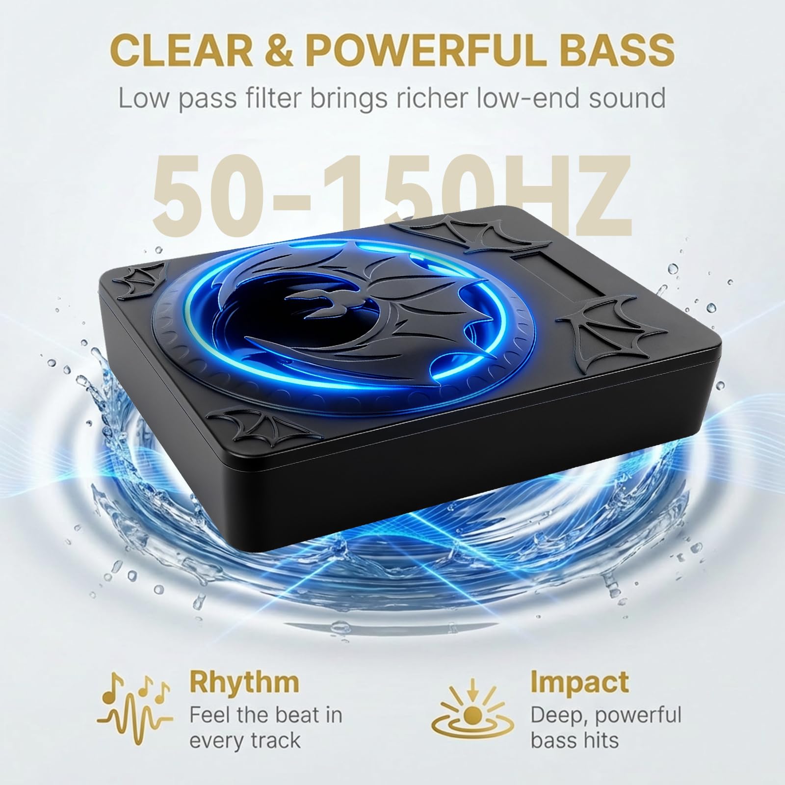 SIXWIN Subwoofer 1200W, 10 Pollici Subwoofer Sottosedile Piatto per Auto con Amplificatore Integrato, Sistema Audio per Auto, Controllo Personalizzato dell’Enfasi dei Bassi, Bassi Profondi
