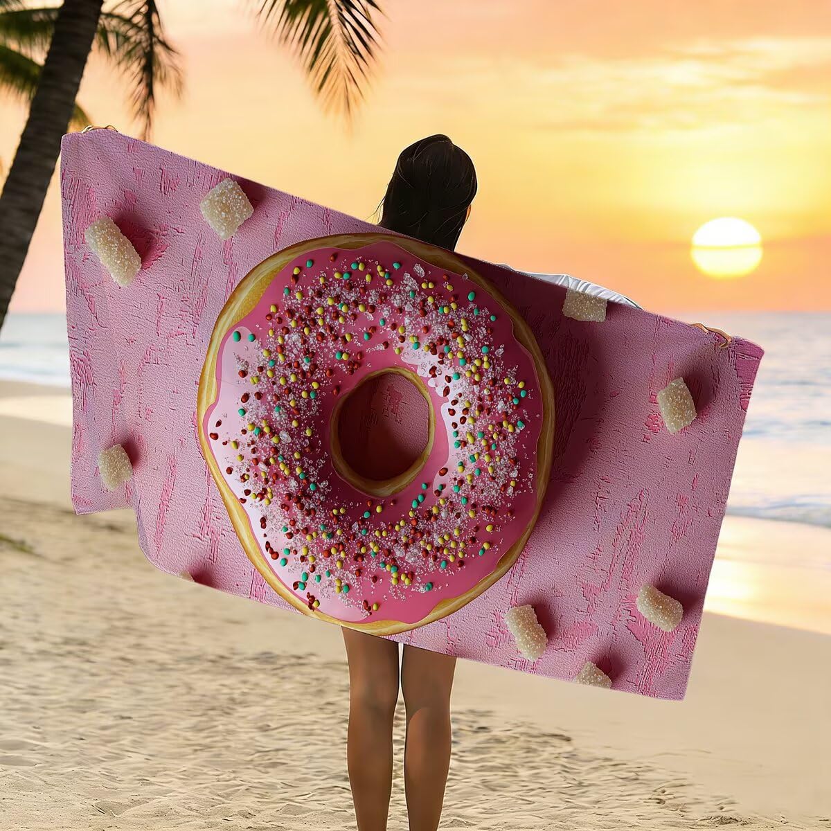 Ręcznik plażowy z mikrofibry, duży 100 x 200 cm, zestaw 2 szt., szybkoschnący, ręcznik do sauny, fitness, ręcznik sportowy, bez piasku, XXL, prezent dla kobiet -3624