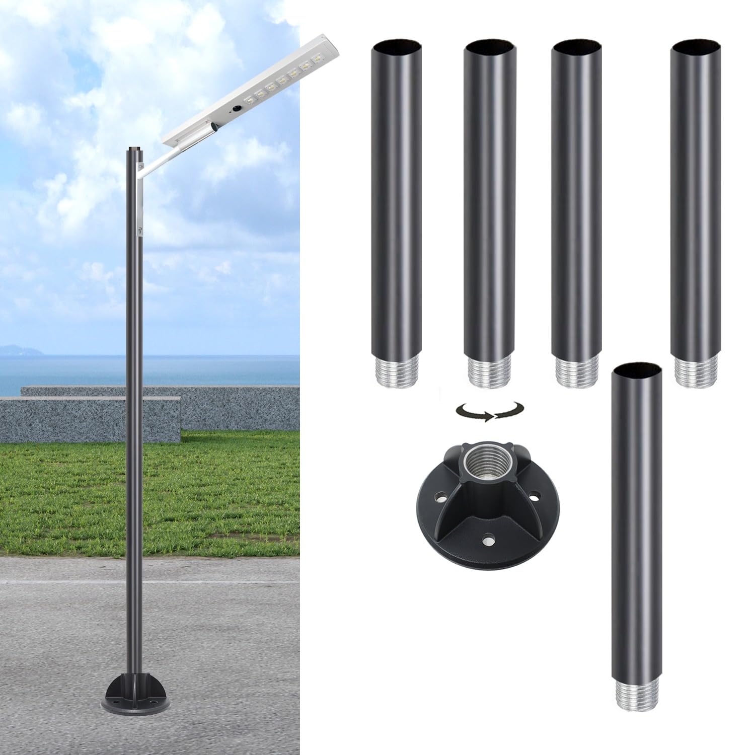 hardoll Black Aluminium Multi-Functional Poles with Base for Lights, Wi-Fi,CCTV, Bike Charging, Flags, Sign Boards and Mike Sets (Height: 10 Feet), Lamp NOT Included (B0CCVYYZ2K) Amazon Price History, Amazon Price Tracker