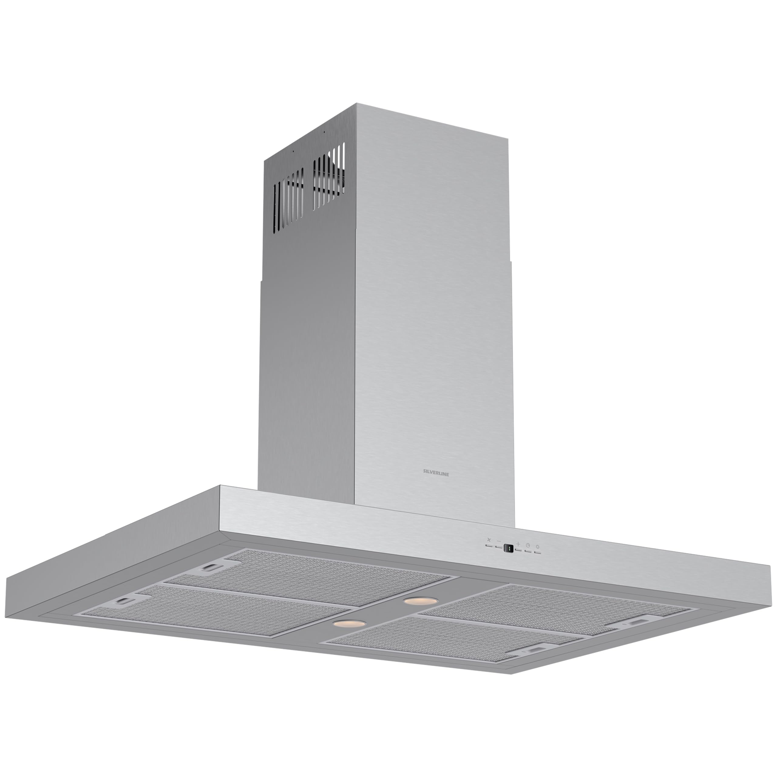 Cappa a Isola Silverline 4110.9.733.02 Capacità 636 m3, 5 velocità, controllo digitale, rumorosità max 69 db(A), illuminazione LED 2X3W, indicatore di pulizia, drop control